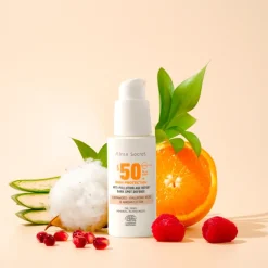 Alma Secret Solar facial natural SPF 50 con color, ceramidas, antimanchas y oil-free